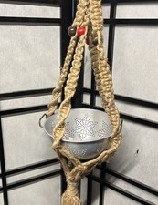 Handmade Macrame Potted Plant Holder Jute And Beads 5 Ft Long