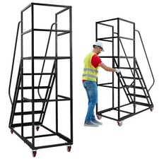 6 Step Metal Rolling Ladder Mobile Rolling Stairs with Wheels Industrial Safety