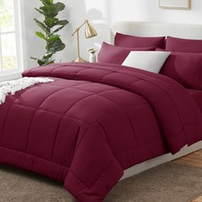 Comforter Set 7 Pieces Bed in a Bag, Red Comforters Size, All Queen Burgundy