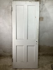 29 3/4"X 76 7/8" 1930s Internal Painted Pitch Pine Four Panel Door 2over2 Old