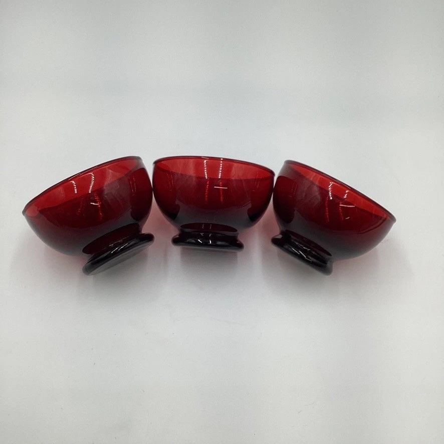 Cuencos de postre de vidrio rojo rubí real báltico Anchor Hocking de colección con patas MCM Foto 2 de 4