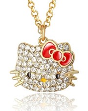 Hello Kitty Pave Crystal Necklace for Women 16"  3" Gold Tone