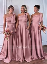 Missacc One-Shoulder A-Line Satin Bridesmaid Dresses With Pockets
