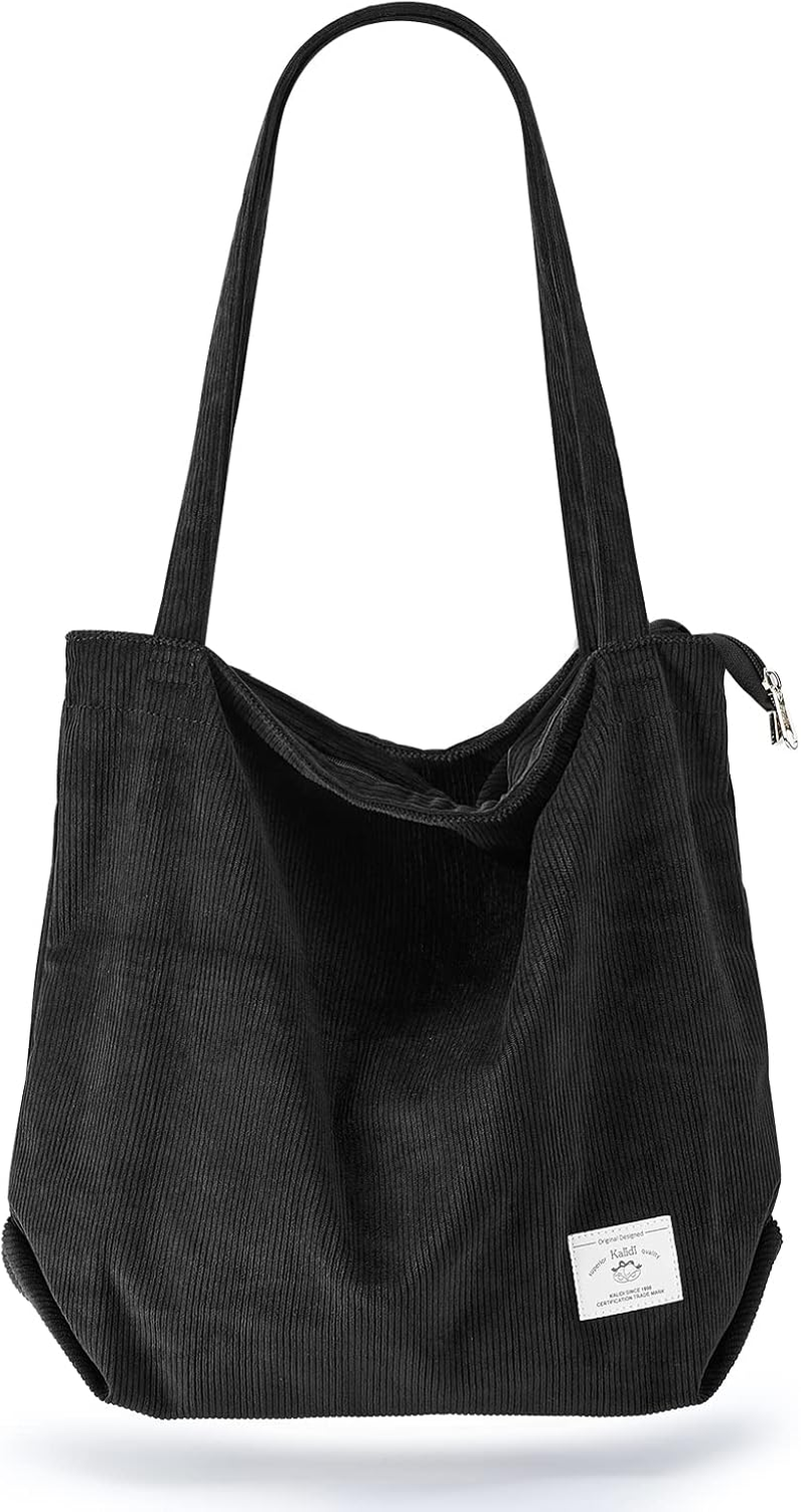 KALIDI Women Corduroy Tote Bag Zipper Casual Tote'S Handbag Big Capacity Shoulde