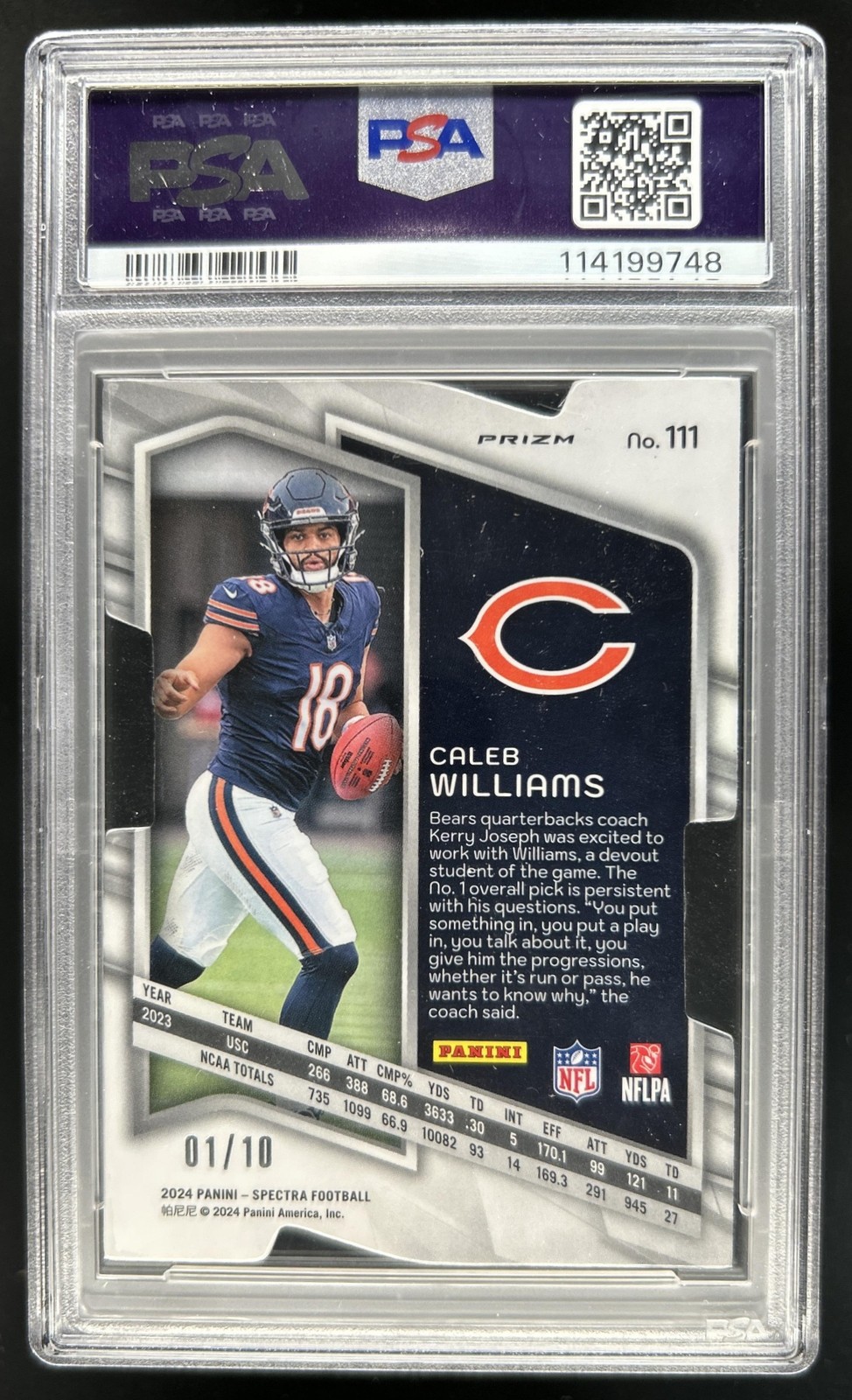 2024 Panini Spectra Caleb Williams Rookies Universal Die Cut RC #/10 Bears PSA 9 view 2