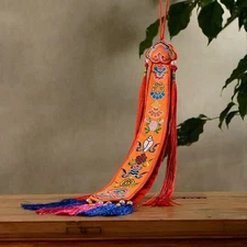 58Cm Buddhism Eight Auspicious Pattern Wall Hang Prayer Flags Tambourine Banner