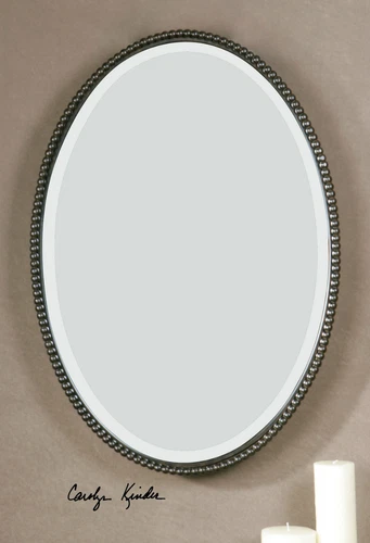 NEW 32" SHERISE OIL RUBBED METAL BEADED OVAL BEVELED WALL VANITY MIRROR 01101 - Picture 2 of 5