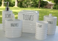 Rae Dunn SOAP, BRUSHES, STUFF, THINGS, TISSUES Ridge raised wave bathroom U PICK