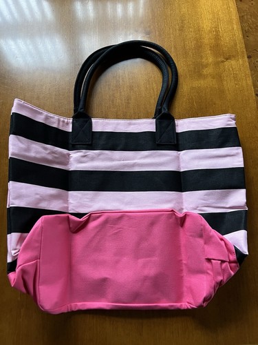 Victoria's Secret Women's Striped Weekender Tote Shoulder Bag Pink & Black - Picture 4 of 5