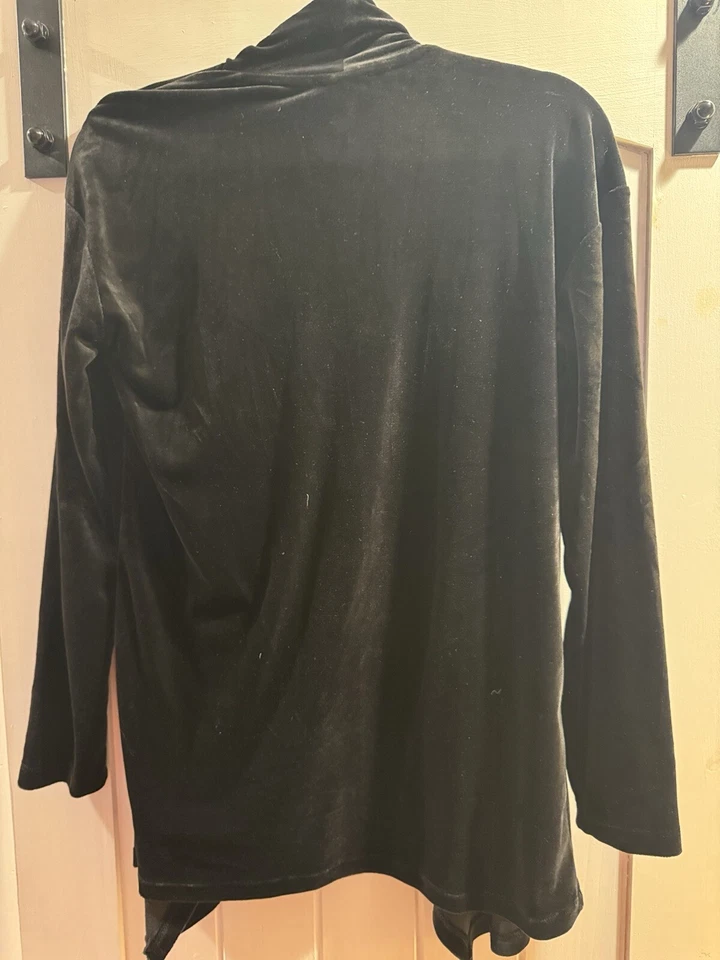 Spring + Mercer Woman’s Jacket Cardigan Medium Black Velveteen Open Waterfall - Image 2 of 4