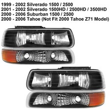 4pcs Black Headlightbumper Lamp For 99-02 Chevy Silverado00-06 Tahoe Suburban