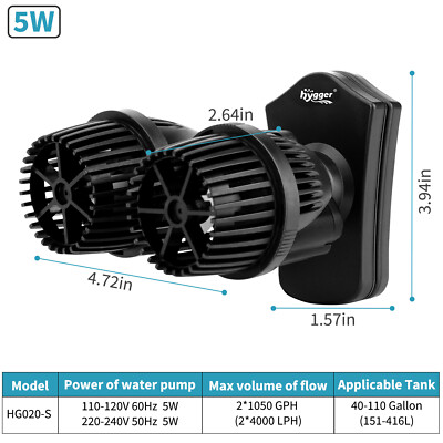 hygger Double Head Aquarium Wave maker Circulation Water Pump with Magnetic Base