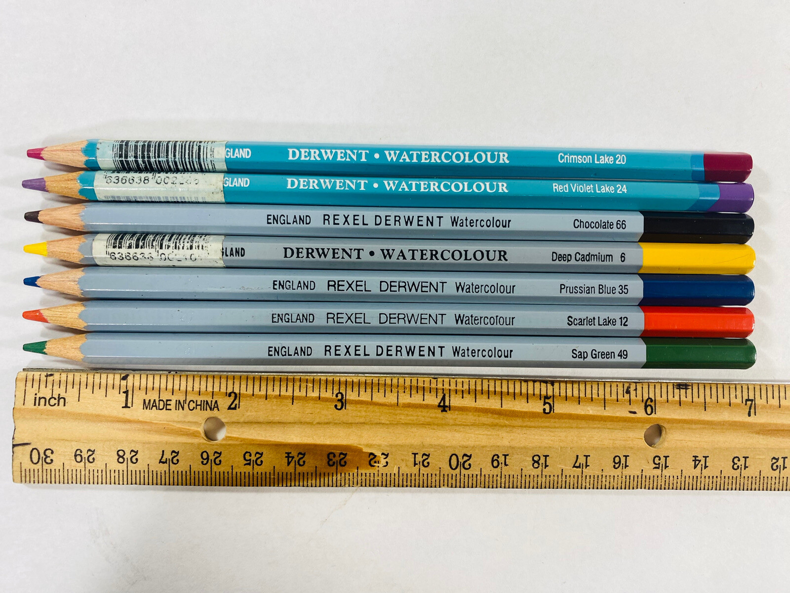 Lot of 7 Derwent Rexel Watercolour Pencils #s 6 12 20 24 35 49 66 Used 7&rdquo; Long