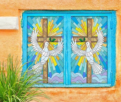 3D White Dove O660 Window Film Print Sticker Cling Stained Glass UV Block Am