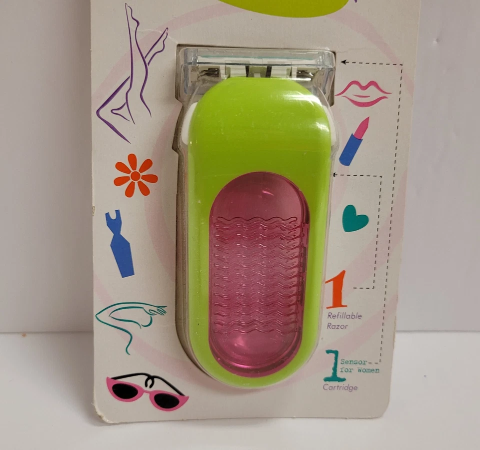 Afeitadora Gillette Sensor Excel Mujer Mango UNA HOJA NOS 1997 Verde Rosa Foto 2 de 4