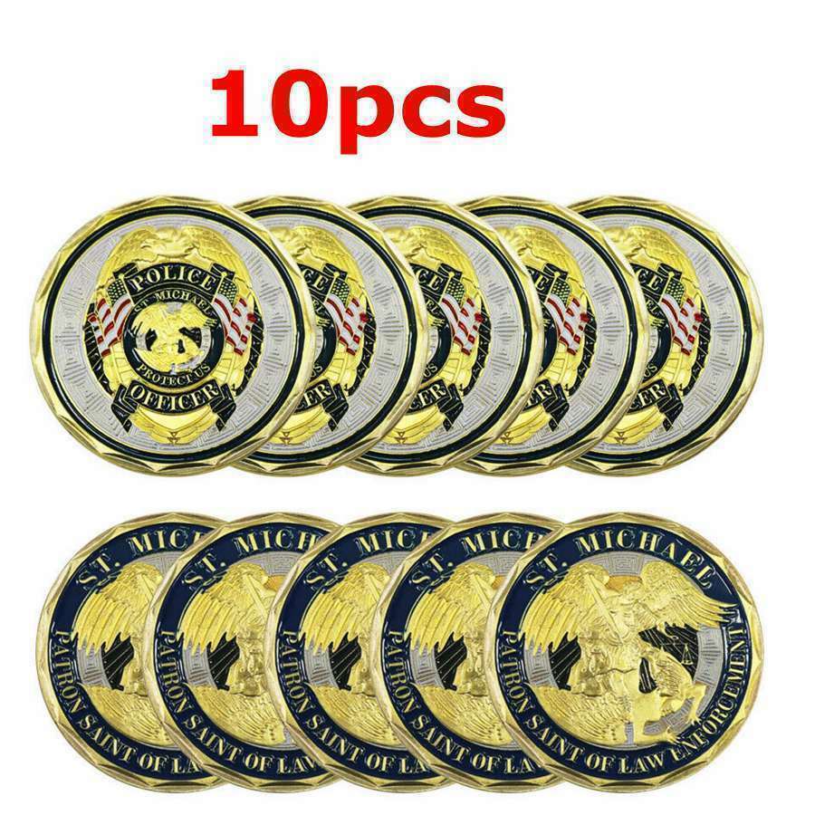 10PC St Michael Police Officer Badge Law Enforcement Protect US Challenge Coin