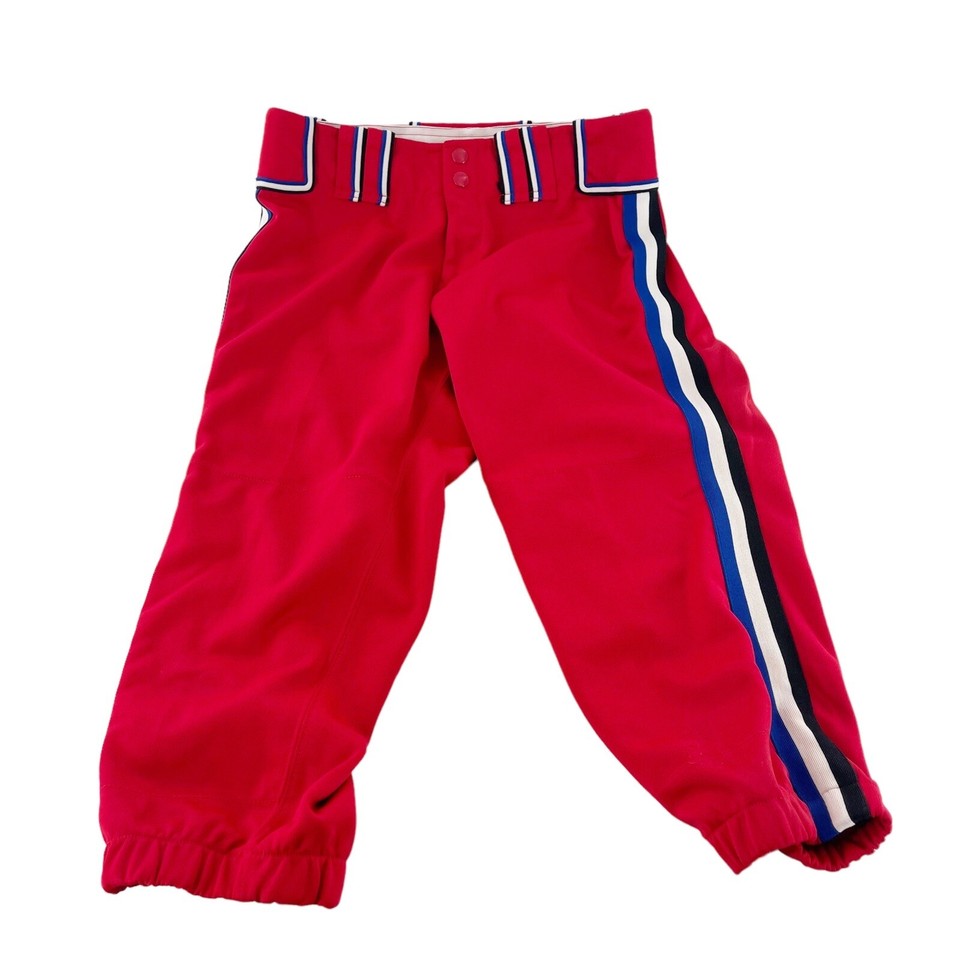 Boombah Youth Baseball Pants red piping 30 knicker blue white athletic