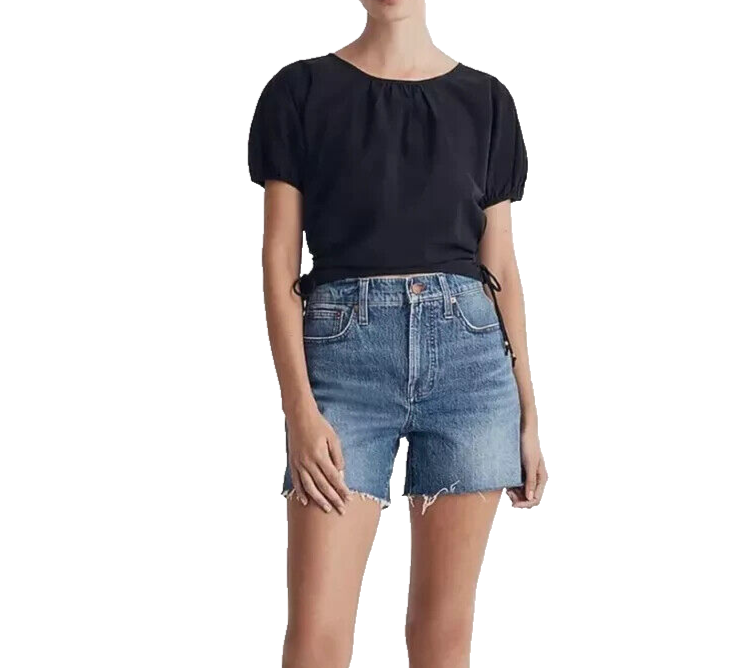 メイドウェル Madewell Poplin Puff-Sleeve Cutout Crop Top レディース シャツ トップス True Blac Madewell Poplin Puff-Sleeve Cutout Crop Top Womens M Black