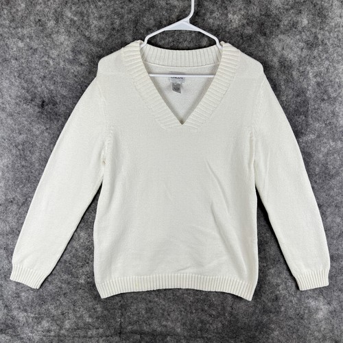 Chicos Sweater Womens 2 White V Neck Long Sleeve Knit | eBay