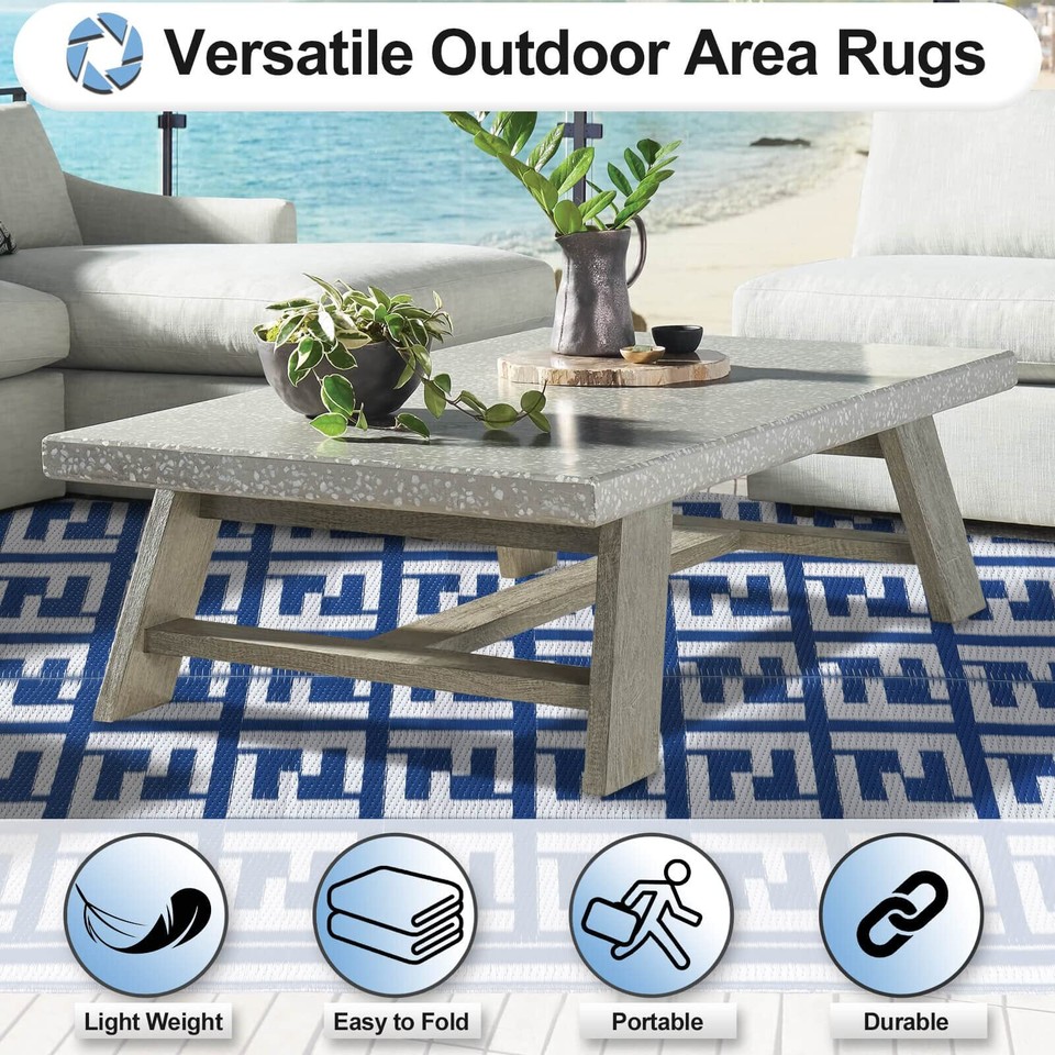 OutdoorLines Outdoor Plastic Area Rugs for Patio 6x9 ft Reversible