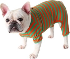Dog Pyjamas Jumpsuit Outfit Cotton Size XS Length 28-30 cm Green Orange Stripe