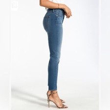 Spanx by Sara Blakely 5-Pocket Skinny Crop Washed Distressed Blue Jeans 27