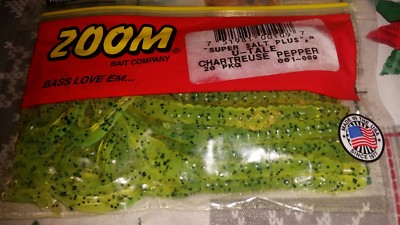 Zoom Super Salt Plus U Tale Chartreuse Pepper Bass Fishing Worms 001-009 20 pkg