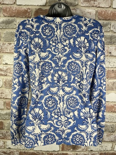 J. McLaughlin Blue Sanibel Fan Print Lenny Lightweight Crewneck Sz XS - Picture 4 of 10