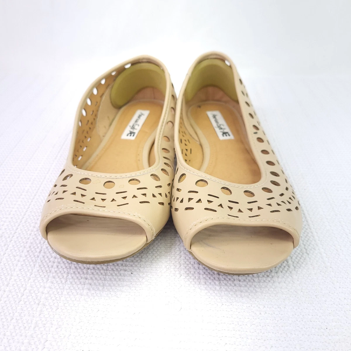 American Eagle Faux Leather Cut Out Flats Slip On Peep Toe Shoes