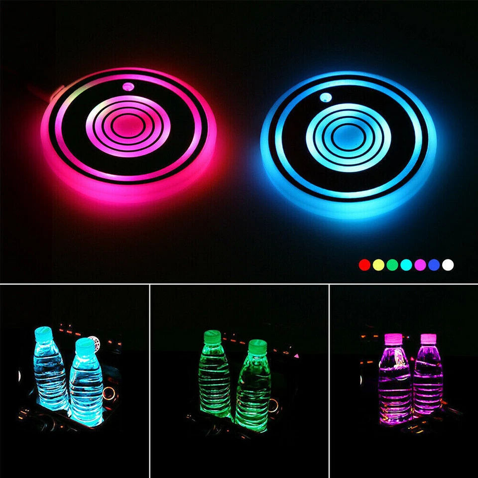 2PCS Car Cup Bottle Holder Mat 7 Color LED Coaster Pad Atmosphere Light Decor — 第 4/4 张图片