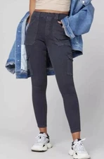 NWT Spanx Washed Black Twill Ankle Cargo Pants Leggings Women’s Size L 20311R