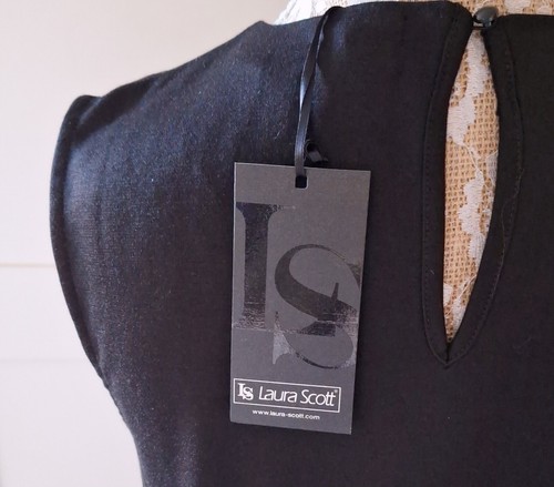 Ladies Black Sleeveless Peplum Hem Jersey Dress By Laura Scott Size 12 BNWT - Picture 7 of 7