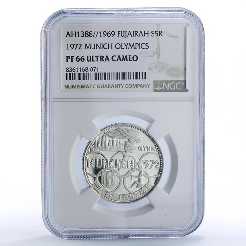 Fujairah 5 riyals Munich Munchen 1972 Olympic Games PF66 NGC silver coin 1969