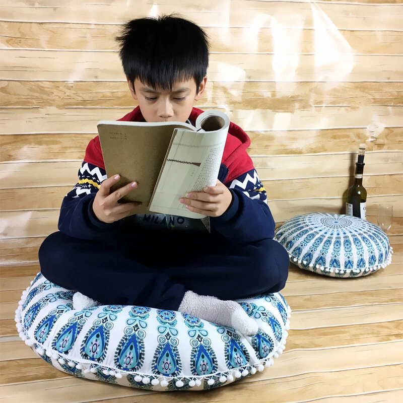 Indian Mandala Round Pillow Case Bohemian Meditation Floor Pouf Cushion Cover - Image 4 of 4