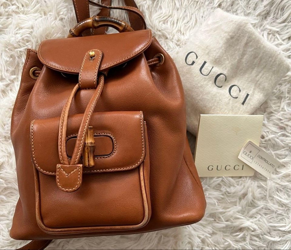 GUCCI Brown Leather Bamboo Mini Backpack