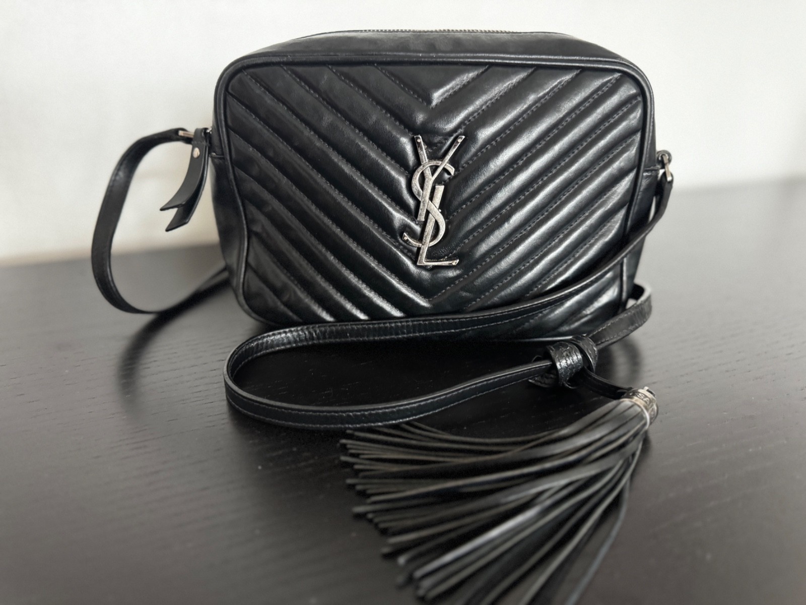 Saint Laurent YSL Lou Camera Bag Black Quilted Leather Tassel Crossbody Monogram