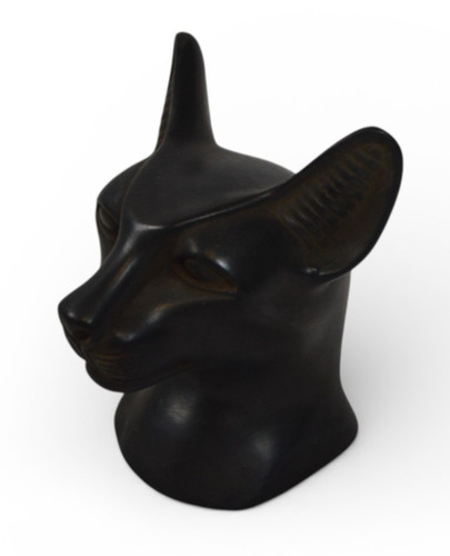 Vintage Egyptian Bastet Cat Head Bust Black Resin Sculpture Statue