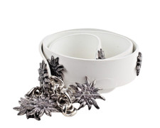 Vintage White Faux Leather Alpine Metal Flower Wide Waist Belt Size 85 / 34