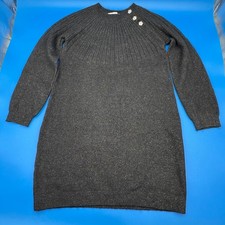 LOFT Sparkle Knit Sweater Dress Embellished Buttons Black Gold Women's S