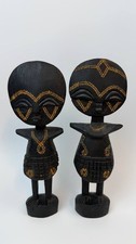Vintage African Akua'ba Fertility Dolls Wood Hand Carved Male Female Pair
