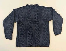 Vtg Eagles Eye Sweater Size Large Pullover Navy Blue Cotton Crewneck Cable Knit