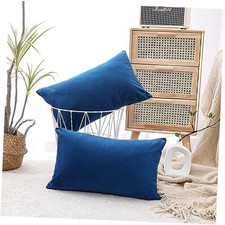 Decorative Throw Pillow Covers Velvet 12x20 Inch 20" x 12" Pack of 2 Blue