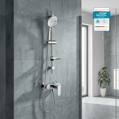 Dusch Set mit Hansgrohe Vernis Blend & Regendusche/Handbrause Chrom/Schwarz Matt