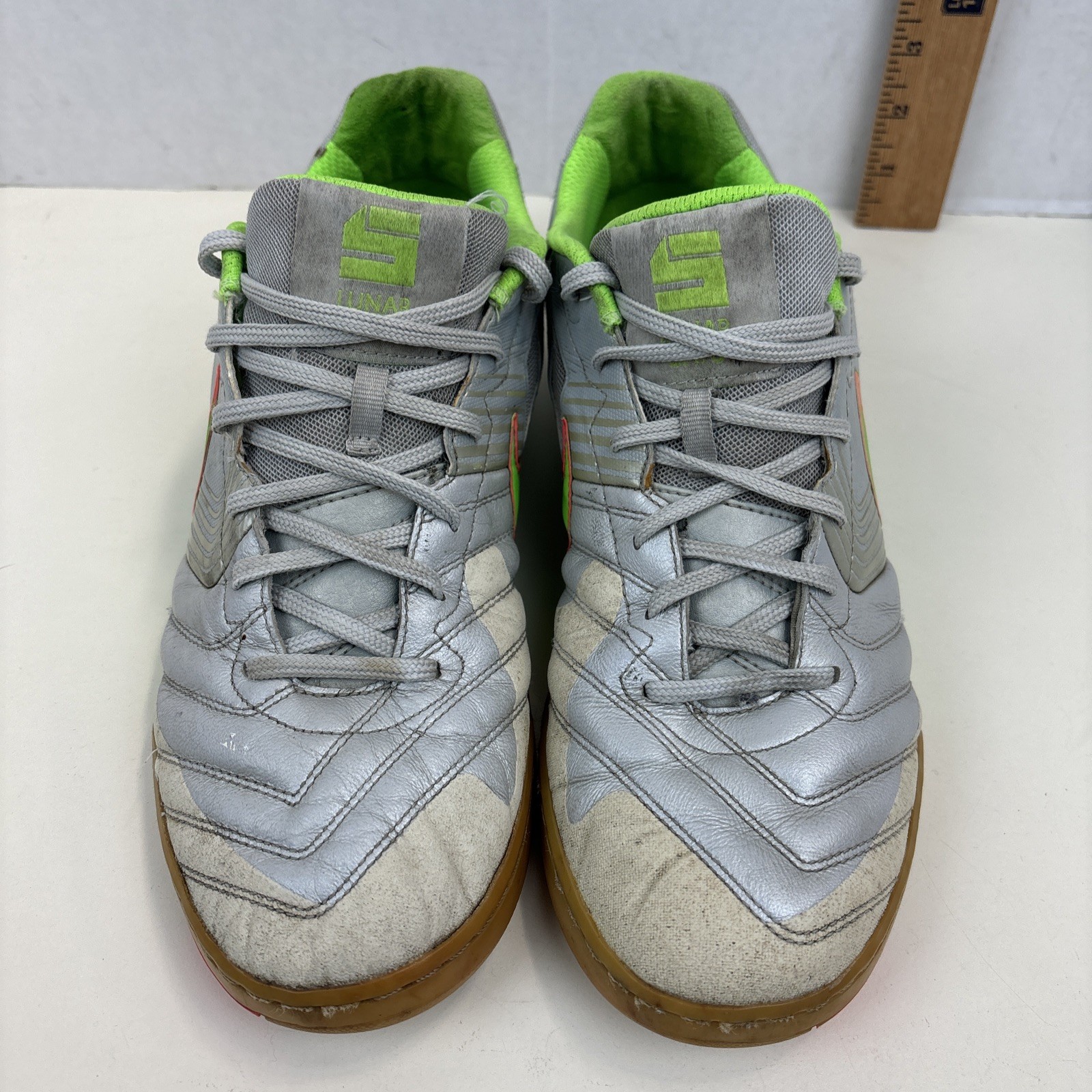 SAOLA Nike Lunargato II scarpe da calcio indoor uomo 11 argento verde suola gomma futbol IC