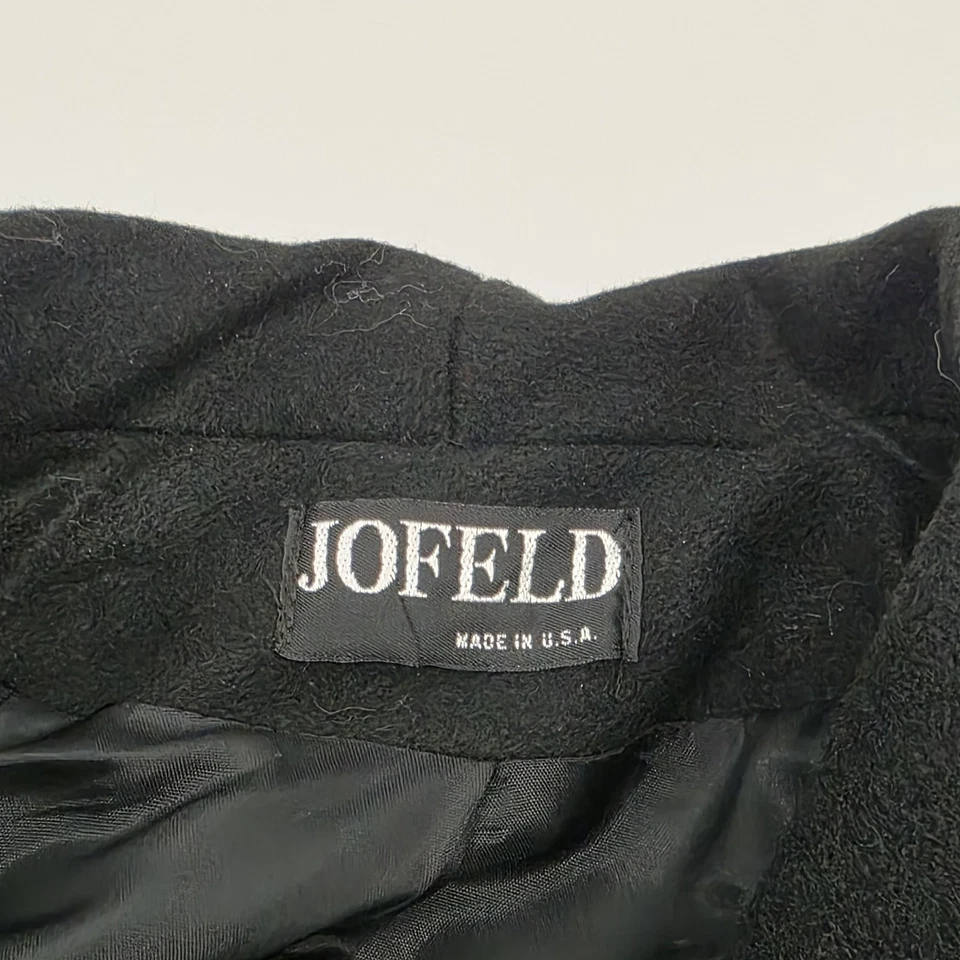 VTG Jofeld Wool Blend Trench Coat Womens M Black Double Breasted 90s Full Length - Image 3 of 4