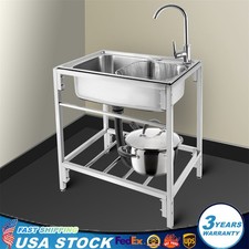 Stainless Steel Utility Sink Freestanding Commercial Single Bowl Kitchen Sink US