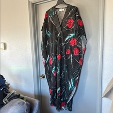 Vtg California Miss Black Red Floral 3X Maxi Dress Caftan Boho Hippie Made USA