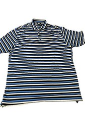 FootJoy FJ Polo Shirt Mens Large Blue Black White Striped Golf Performance