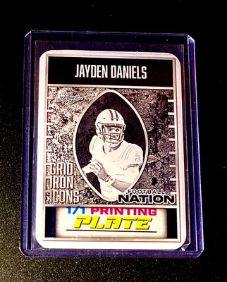 Jayden Daniels #1/1 Commanders QB 2025 Leaf Printing Plate Black Football SP #1