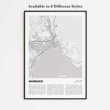 Marmaris City Map Print, Muğla Travel Poster, Modern Map, Wall Decor Art